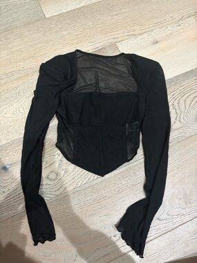 SHEIN Black Long Sleeve Mesh Corset Crop Top